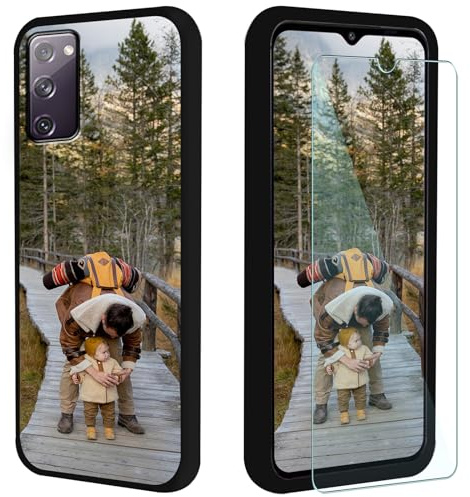 FortiCase Personalisierte Handyhülle + Displayschutzfolie für Samsung Galaxy S20,Schwarz Silikon Hülle,mit Eigenem Foto Bild Text Case,für Galaxy S20 Schutzhülle -1ZG