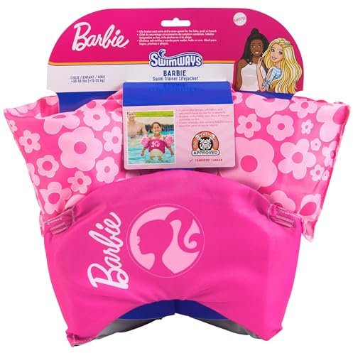 SwimWays Barbie - Chaleco Salvavidas Aprobado por la Guardia Costera de Estados Unidos, Chaleco Salvavidas para niños, flotadores de Brazo y Chalecos Salvavidas para niños de 33 a 55 Libras, Barbie