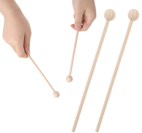 JJUNW 2 Stück Holzschlägel, Percussion Wood Beater Mallet Drumsticks Holz Rhythmus Sticks Schlägel Klangstäbe für Musikinstrumente Xylophon Holzblock Glockenspiel (21cm)