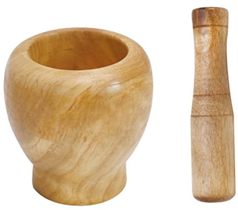 Holz Knoblauchmühle 1 Satz, Integrierte Form, Größere Kapazität, Gelb | Holzmörser mit Stößel, Rutschfest, Praktisch zu Lagern, für Küche und Medizin, Handbetriebene Zerkleinerung