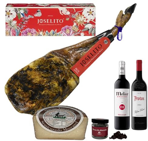 ENOVINOS Cesta Gourmet Regalo Navidad Empresas, Familia y Amigos - Caja con Paleta Joselito, Vino Tinto Melior Matarromera, Protos, Queso Molinos y Rocas de Chocolate de Raúl Asencio