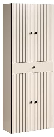 Hochschrank PureBliss Kashmir Hellgrau · B 70 x H 186 cm | B 70 x H 186 x T 31 cm · feuchtraumgeeignet · Metallgriffe · 4 Türen, 1 Schublade, 4 Einlegeböden