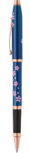 Cross Century II Tintenroller Cherry Blossom (Strichstäke M, Schreibfarbe: schwarz, inkl. Premium Geschenkbox) durchscheinender blauer Lack, Beschläge Edelstahl rosagold plattiert