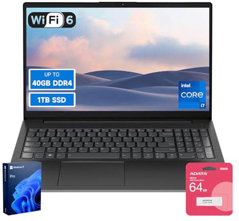 Lenovo V15 Ordinateur portable professionnel haute performance, écran FHD de 15,6 po, 13e génération, Intel 10 cœurs i7-13620H, 40 Go de RAM, SSD de 2 To, webcam, HDMI, Wi-Fi 6, Windows 11 Pro