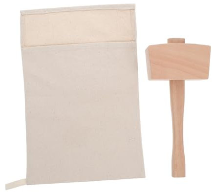 Holibanna 2pcs Reusable Ice Bags Wood Hammer for Crushing Ice and Nuts Bartending Tool for Bars and Restaurants Easy to Clean and Efficient for Drink Preparation