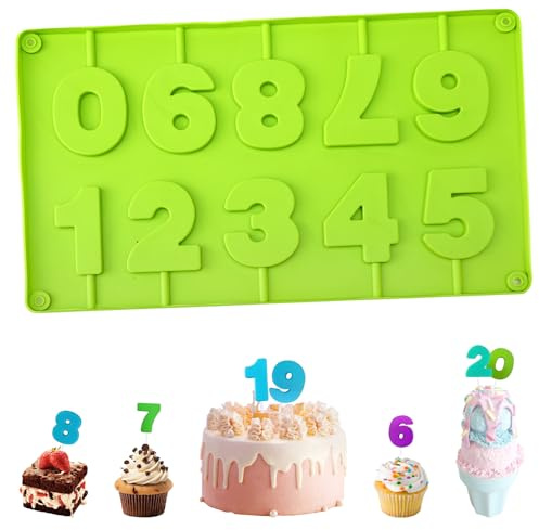 UOCAI Silikon Schokoladenform Zahlen 0-9, Kuchen am Stiel Backform Zahlen, Kuchenform Zahlen Backform, Silikonformen Gießformen für Cake Topper, Jahrestag, Grün