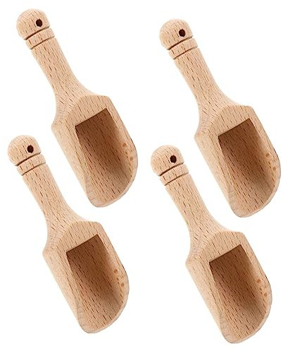 Cabilock 4 Piezas Cuchara de condimento de madera té forma Cucharilla ranurado sacando chaquetas cucharón palas de sal de baño pala de sal cuchara de te