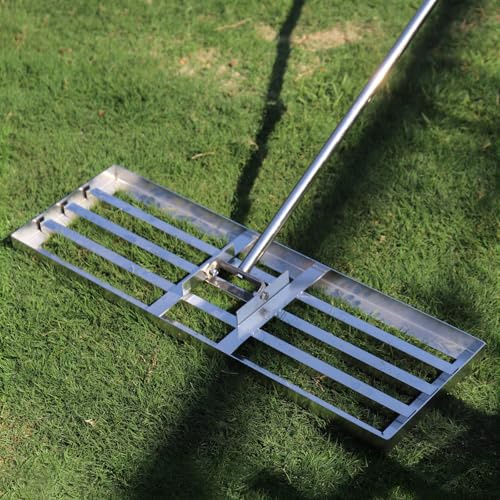 Rasen Nivellierrechen 76x25 cm aus Edelstahl, Profi Lawn Leveling Rake mit stabilem Metallstiel, Heavy Duty Rasenleveler zum Rasen sanden und nivellieren, für Garten, Hof, Golfplatz & Weide