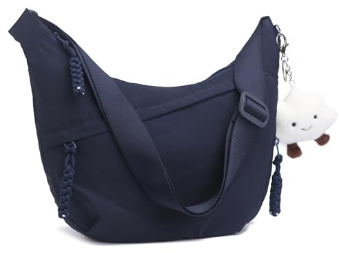 Micmores Crossbody Bag Damen Umhängetasche, Nylon Schultertasche Moon Bag Stylische Halbmond Tasche mit verstellbarer Schultergurt, Hobo Casual Handtasche (Dunkelblau)