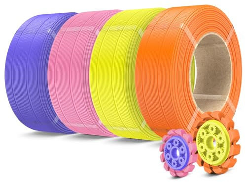 SUNLU 500g PLA+2.0 3D Drucker Filament Refill, Hochzähes PLA+ Filament Bundle, No Spulen 3D Filament 1,75mm Für Bambu Lab 3D Druckern, 0,5kg/Rolle, Sonnenorange+Gelb+Pink+Lavendel Purple