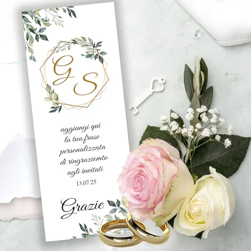 Mr Pubblicita - n. 60 Segnaposto ringraziamento Matrimonio Personalizzati con Frase e Nome – Stampa Inclusa Bigliettini Eleganti per Bomboniere – Ricordo Raffinato per Invitati (Segnatavolo 1)