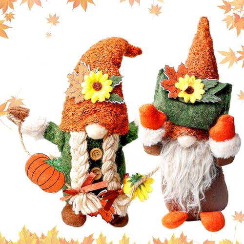 PORFOYO 2 Pezzi Gnomi Autunnali Decorazioni Autunnali Casa, Gnomo Autunno Decorazioni di Peluche Gnome del Ringraziamento Decorazione Domestica di Festa di Natale
