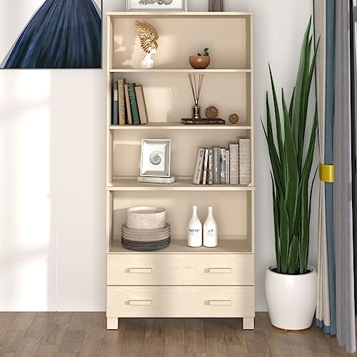 SKM Highboard Set of 2 Honey Brown Solid Pine Wood Large Highboard,Brown (Weight 141.54KG)