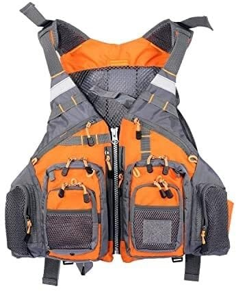 Gilet de Sauvetage for la Pêche, Le Kayak, la Navigation, la Natation et la Voile, Gilet de Flottaison avec Poches, Gilet de Sécurité Réglable for Hommes et Femmes(Orange,Without Foam)