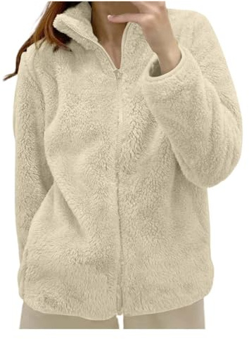 KUIH Womens Fleece Jackets Ladies Lightweight Warm Full Zip Sweatshirt Stand Collar Coat Soft Cozy Pullover Jacket Thermal Outerwear Spring Fall Winter Clothes Zip Sweater Tops with Pockets
