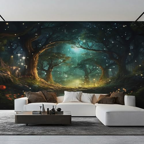 Générique Papier Peint Panoramique Forêt Enchantée, Papier Peint Arbres Fantastiques 416 x 254 cm, Photo Décoration Murale, Papiers Peints Intissé Décoration Murale Salon Chambre EL&D49