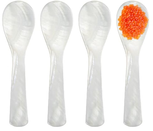 4 Stück Eierlöffel Perlmutt Natürlicher Muschel Löffel Kaviarlöffel Mit Hand Craft Handle Weiße Kaviar Löffel Für Salz Zucker Eiscreme Eier Kaffee Kuchen Restaurantservice