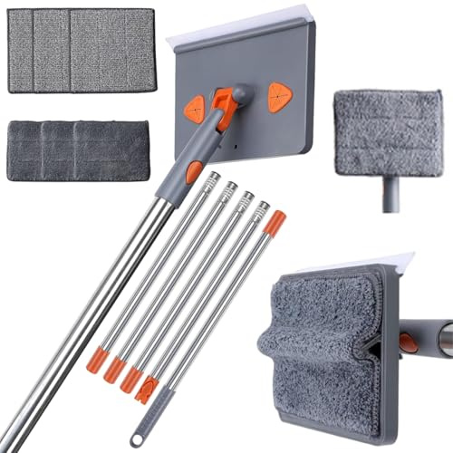Wall Mop, 79 Inch Baseboard Cleaning Tool with 6 Reusable Square Pads & 5 Poles, Removable & Hangable Wall Cleaning Mop for Ceiling, Floor, Window, Home Baseboard Tool