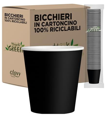cubex professional 1000 Bicchieri in Carta da 75 ML Neri, per Caffè, Acqua, Bevande Calde e Fredde, 100% Riciclabili