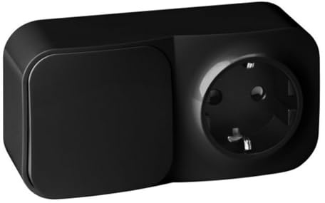 Miatic Enchufe con Interruptor Pared IP20 2P+T Schuko - Enchufe Pared para Uso Interior (Negro)