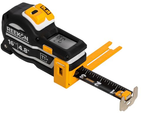 REEKON T1M Mètre ruban numérique 4,8 m (métrique) : outil de mesure et de suivi intelligent Bluetooth, précision de 0,5 mm, mémoire 1 000+ mesures, écran LCD, batterie rechargeable 150+ heures