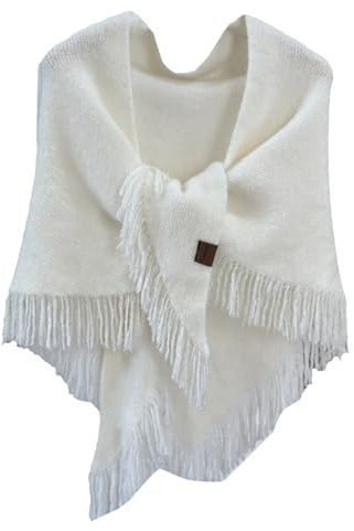 Women's Knit Shawl Wrap Triangle Scarf with Fringe Elegant Pashmina 2-in-1 Winter Warm Scarf Outerwear Accessory