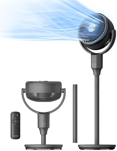 PELONIS Ventilador de pedestal, circulador de aire, Ultra OmniFlow (oscilación automática de 135°+85°), ventilador de suelo silencioso con 3 velocidades, control remoto, temporizador de 6 horas