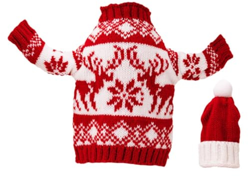 Hemobllo Housse de Bouteille de Vin de Noël Réutilisable en Tricot Chapeau et Vêtement Décoratif Rouge Cerf Accessoire Festif pour Décoration de Table et Fêtes Ensemble 1 Pièce