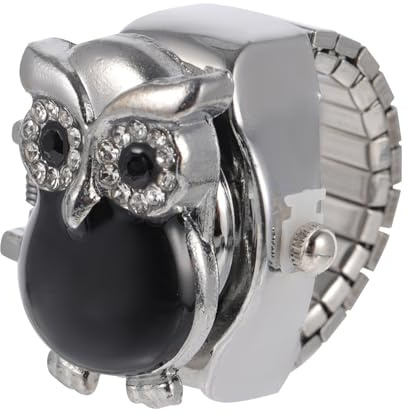 TEHAUX Retro Fingeruhr mit Eulenmotiv Langlebige Ringuhr aus Sicherem Material Schwarzer Fingerring für Damen Modischer Alltagsschmuck