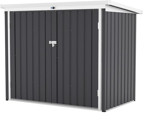 Outdoor Trash Can Storage Box with Lock Latch & Sloped Roof, Outdoor Storage Shed with Galvanized Steel Trash Bin Enclosure for Backyard, Patio & Garden Tool Organization