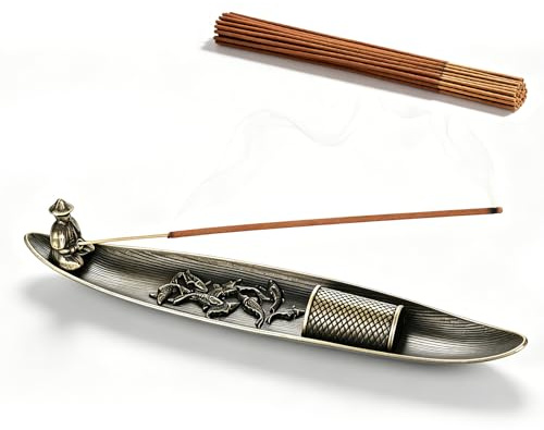Hållare för rökelsestavar av metall, Incense Burner med 40 sandelträ, hållare båt doftpinnar rökpinnar hållare för design meditation, rumsrengöring, avkoppling