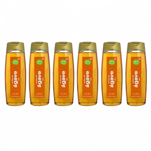 Pack 6 Sirope de Agave EcoBasics Bio 350 g, Endulzante Ecológico de Origen Vegetal para Cafés, Infusiones, Yogures, Repostería y Desayunos, Total 2,1 kg