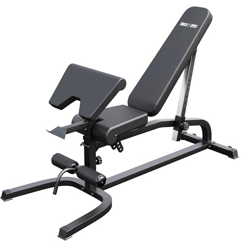 GORILLA SPORTS® viktbänk - multifunktionell, 13-vägs justerbar, 151 x 63 x 114 cm, med curl skrivbord och benhållare, tillverkad av stål, svart - träningsbänk, platt bänk, lutande bänk, bänkpress, trä