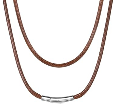 ChainsHouse Lederkette Herren Damen Halskette 1.5/2/3mm Geflochtene Kunstlederkette Schwarz Wasserdicht Leder Wachsseilkette mit Karabinerverschluss Lederhalsband für Geburtstag, Länge 41-76cm