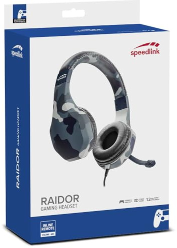 SPEEDLINK RAIDOR Stereo Headset - Gaming Headset/Kopfhörer - Gepolsterte Ohrmuscheln für Gaming/Konsole/PS4, Camouflage-Design, blau