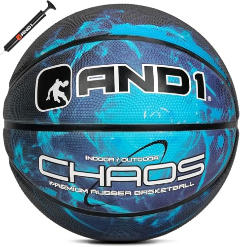 AND1 Chaos Basketball: Official Regulation Size 7 (29.5 inches) Rubber Basketball - Deep Channel Construction Streetball, Made for Indoor Outdoor Basketball Games, Black Hole