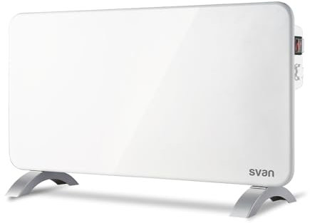 Svan Radiador Plano Eléctrico Bajo Consumo, 2 Niveles de Potencia, 2000 W, Termostato Mecánico, Protección Sobrecalentamiento, Soporte con Patas, Blanco