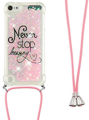 Handykette Handyhülle für iPod Touch 5 / 6 / 7 Hülle,Glitzer Quicksand kreatives Fließende Flüssigkeit schwimmt Silikon Case mit Umhängeband Handykordel Band Kette für iPod Touch 5,YB GS Dream