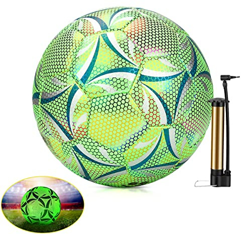 Wikay Pallone da Calcio Allenamento Unisex Adulto, illumina al buio, misura 5, con pompa ad aria per un ragazzo o un regalo sportivo per Allenamento, Giochi Ricreativi (Verde)