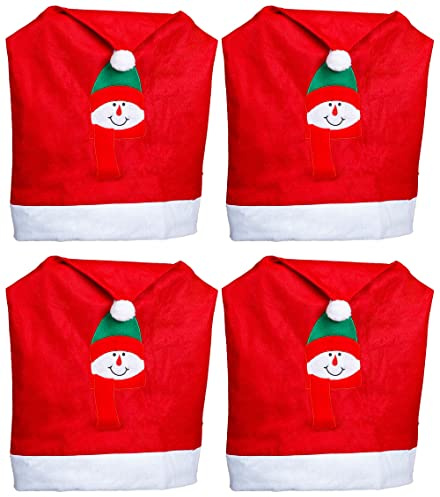 Novaliv Stuhlhussen 4er Set Schwingstuhl Weihnachten I Rot I Schneemann I Stuhlbezug Weihnachten Deko Weihnachtsmütze Stuhlabdeckung Stuhlbezug 4er Set
