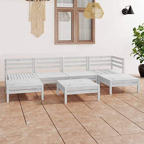 Tidyard 7-TLG. Garten-Lounge-Set Sitzsofa Gartensofa Terrassensofa Balkonsofa Sitzgarnitur Loungesofa Sofagarnitur Lounge-Set Gartenmöbel Weiß Kiefer Massivholz