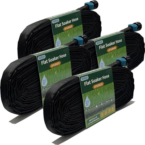 Secbulk Tuyau d'arrosage plat 2025 de 61 m pour jardin, 60 m (15,2 m x 4), système d'irrigation de jardin à faire soi-même, économie de 80 % d'eau, tuyau d'arrosage double couche sans fuite avec trous