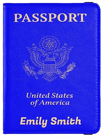 Personalisierte Reisepasshülle, Brieftasche, Kombi, individueller Name, PU-Leder, Reisepass, Impfkarten-Schutz für Damen und Herren, Reisegeschenk, Blau, Einheitsgröße