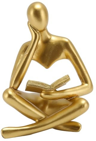 Wnvivi Denker-Lesestatue, Denkerfigur, Abstrakte Kunstskulpturen, Sitzende Kunstharzfigur, Abstrakte Skulpturen für die Dekoration von Wohnzimmerschränken(Gold)