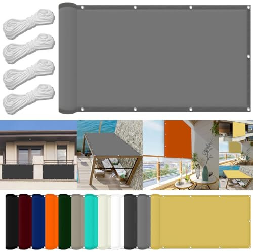 Sonnensegel mit Öse 0.6 x 1.4 m PES Windschutz Sonnensegel Rechteckig Uv-Schutz-Polyestergewebe mit Seil Beschattungsnetz für Pool Schwimmbad Und Gewächshaus, Light Grey