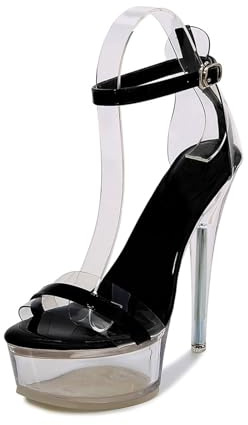 Sandali da donna sexy con tacco alto a stiletto, impermeabili, con plateau, trasparenti, per feste di nozze, scarpe con tacco alto, taglie 35-43, nero, 37