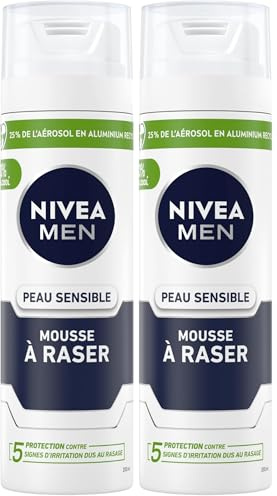 NIVEA MEN Peau Sensible Mousse à Raser (200 ml), crème de rasage enrichie en camomille et en hamamélis, soin rasage 0% alcool pour homme (Lot de 2)