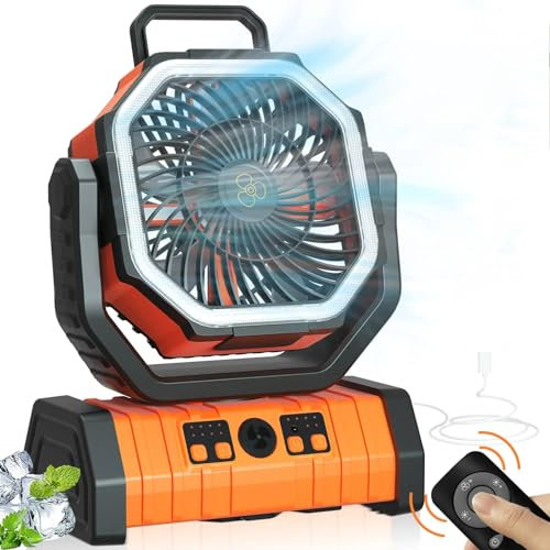 ZbOLi Ventilador Camping con Batería Recargable 20000mAh, Ventilador Portátil Silencioso con LED, Ventilador de Mesa Giratorio 270° con Gancho/USB, para Cámping, Apagón, Pesca, Oficina, Hogar