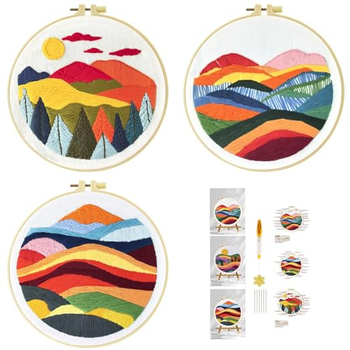 51buyoutgo 3 st berg landskap broderis broderiset för vuxna nybörjare kit broderimall