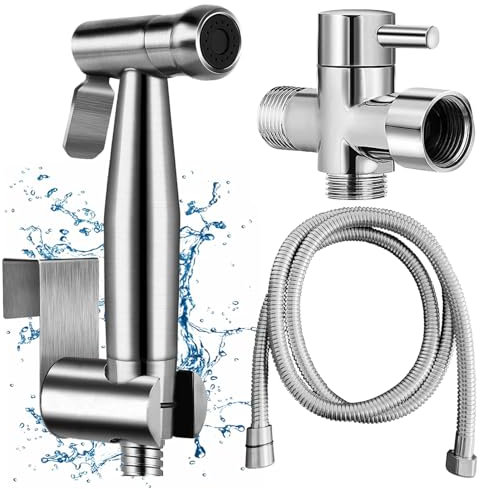 Yunlism Handheld Bidet Sprayer for Toilet, Brass T-Valve & Adjustable Pressure, Stainless Steel Sprayer for Potty, Bathing Pets, Feminine Hygiene
